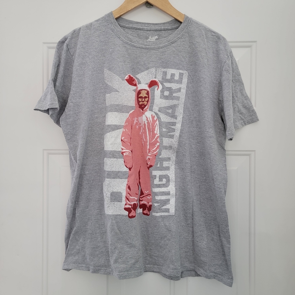 A Christmas Story Ralphie Pink Bunny Suit Gray Shirt Size Large
